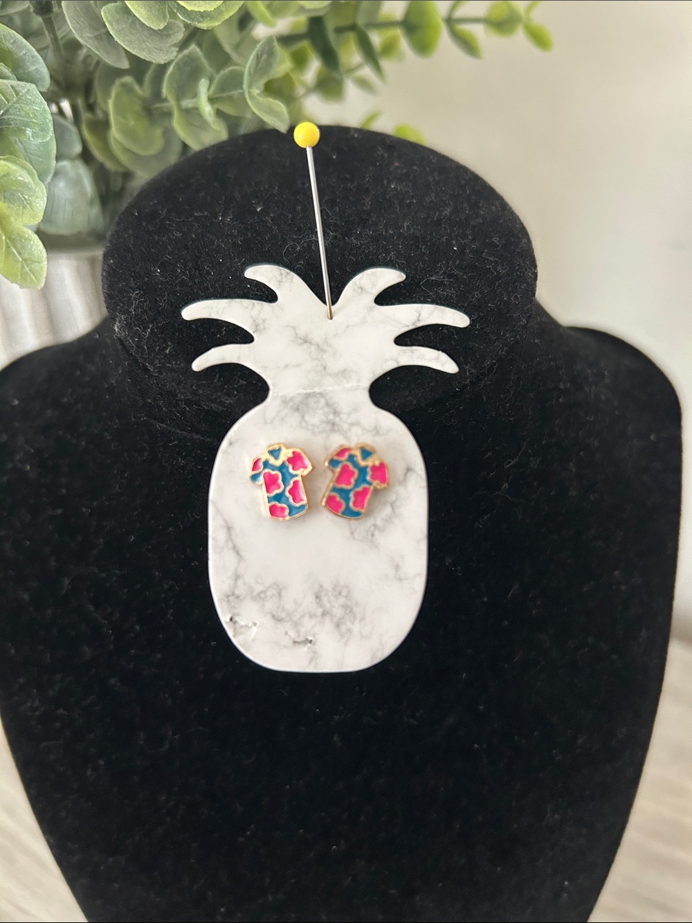 Pink & Teal Hawaiian Shirt Stud Earrings - NEW